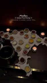 A high-quality, cinematic showcase of Tresind Mayfair, highlighting their modern Indian fine dining tasting menu, elegant plating, and sophisticated interior design.