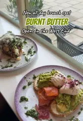 A straightforward promotional video for a new brunch spot called Burnt Butter in Glasgow, featuring shots of the exterior, interior, menu, and various brunch dishes.