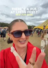 A vlog-style video showcasing a new pop-up pub, 'The Bramham Arms,' at Leeds Festival, featuring the bar area, menu, and atmosphere.