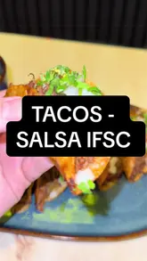 A short, punchy review of the Tacos Dorados at Salsa IFSC, featuring close-up shots of the food, the dipping process, and the menu.