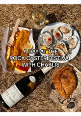A creator vlogs their day at the Rock Oyster Festival in Cornwall, highlighting the 'Feeling Bourgogne' tent for Chablis wine tastings, oyster pairings, and general festival activities like the ferris wheel and games.