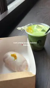 A short, punchy video showcasing a unique 'corn crème brûlée matcha' drink and a pastry at Tokkia, featuring close-up shots of the preparation and the finished product.