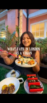 A fast-paced 'what I ate' vlog documenting a vegan food tour across various London restaurants, cafes, and a festival, featuring a wide range of dishes from sushi to festival street food.