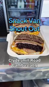 A quick, handheld review of various items from a snack van in Cambuslang, including a breakfast wrap, buffalo chicken tenders, chicken pasta, and loaded fries.