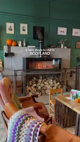 A listicle-style video showcasing six different farm shops across Scotland, featuring interiors, produce, and cafe offerings.