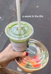 The creator documents a week in her life in St Andrews and Dundee, visiting a salad and soup bar called Crunch and a bakery called Machair, while also stopping by a Charlotte Tilbury counter.