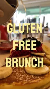 A short, engaging reel showcasing a cafe in Surbiton that offers gluten-free brunch options, including pancakes and cakes.