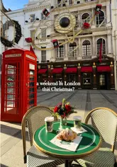 A montage of various Christmas-themed locations in London, including markets, light displays, and festive cafes, designed to promote a Christmas guide.