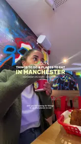 A vlog-style guide to Manchester Printworks, highlighting Dave's Hot Chicken and Tenpin Bowling as a great spot for food and entertainment.