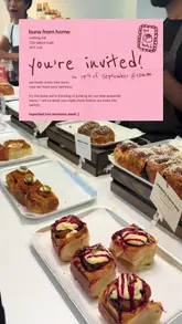 A creator visits Buns From Home, waits in a long queue, and reviews their new seasonal bun menu, specifically trying the jalapeno cheddar and pumpkin spice cheesecake buns.